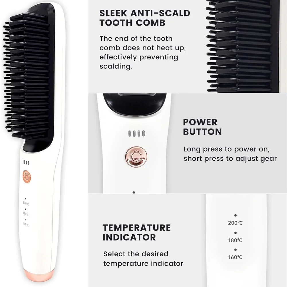 White With Rose Gold Cordless Rechargeable Straightening Brush